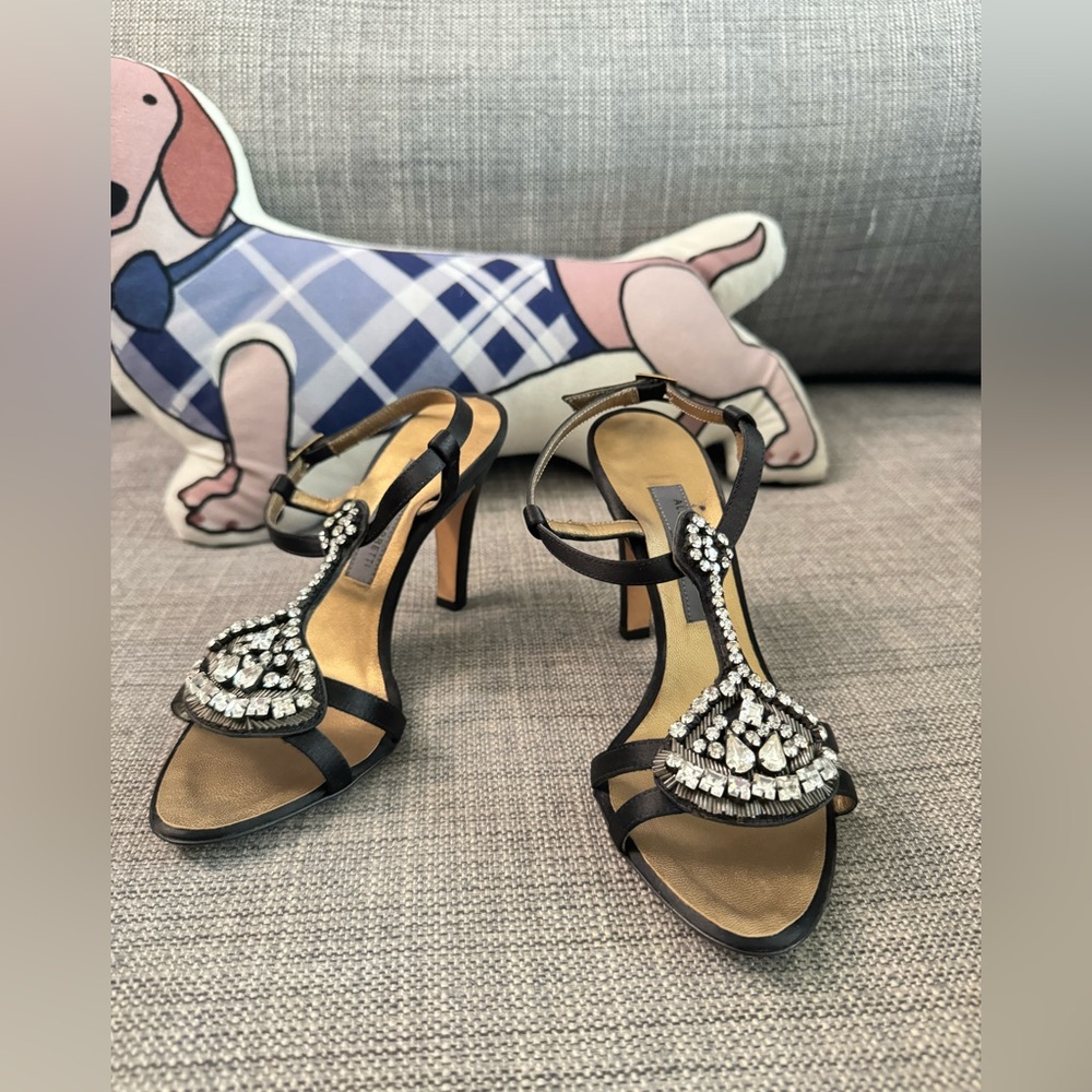 Alberta Ferretti satin party sandals with crystal